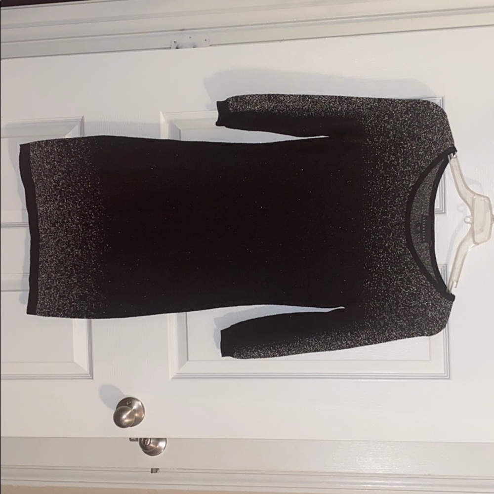 Black & Gold Glitter Midi Winter Dress